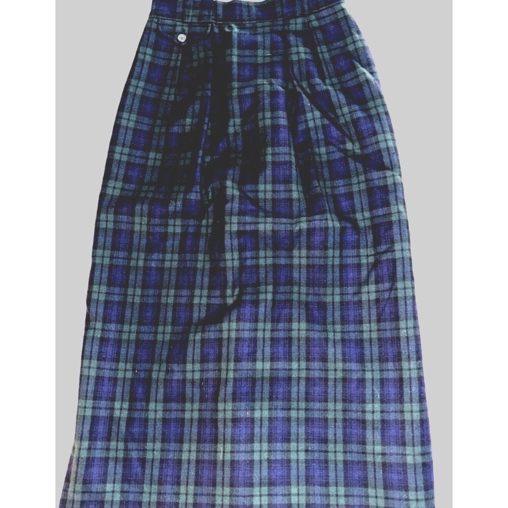 CORBIN LTD 100% Wool Blue/Green Tartan Plaid Pencil Skirt with Pockets Size 8